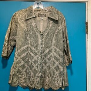 Green Inca cotton 3/4 sleeve shirt